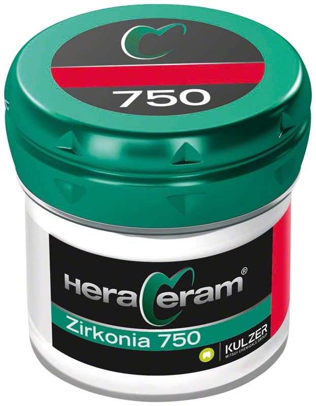 HeraCeram® Zirkonia 750 Dentin 20g DA2 in grüner Verpackung mit Kulzer-Logo.