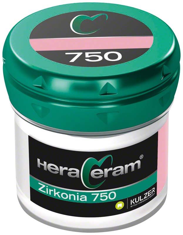 HeraCeram® Zirkonia 750 Gingiva G5 in grünem Tiegel mit Etikett.