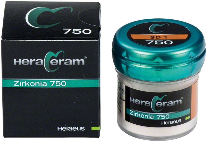 HeraCeram® Zirkonia 750 Sekundärdentin SD1 im Behälter mit Verpackung.