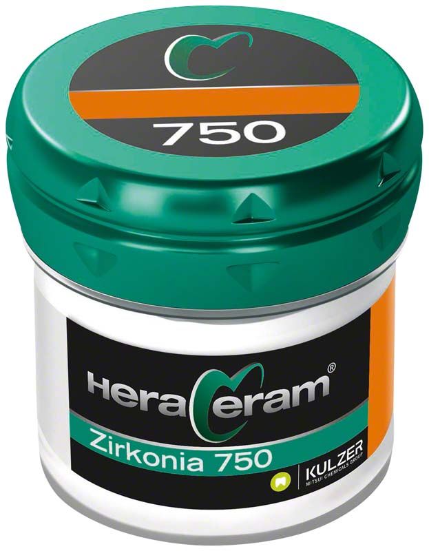 HeraCeram® Zirkonia 750 Mamelondentin MD2 in grünem Behälter mit Logo.