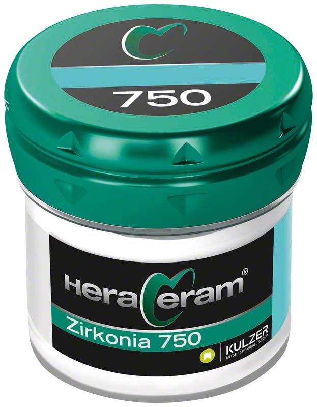 HeraCeram Zirkonia 750 Opal Transpa OT1 in grünem Behälter mit Logo.