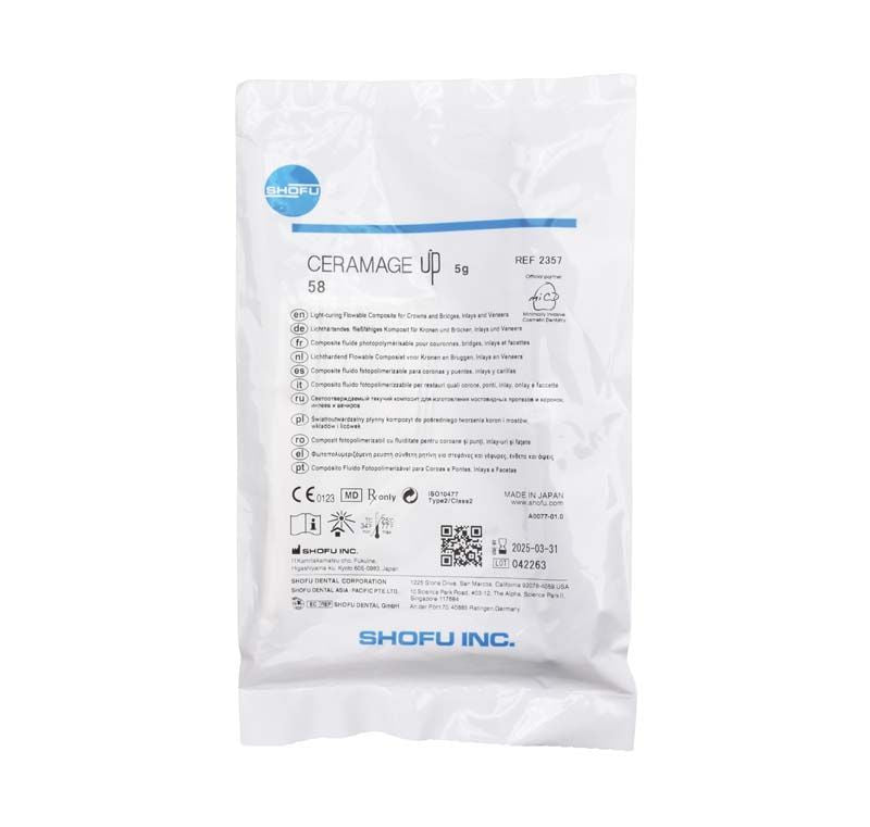 Verpackung von CERAMAGE UP Incisal 58 mit Produktinformationen und Herstellerlogo.