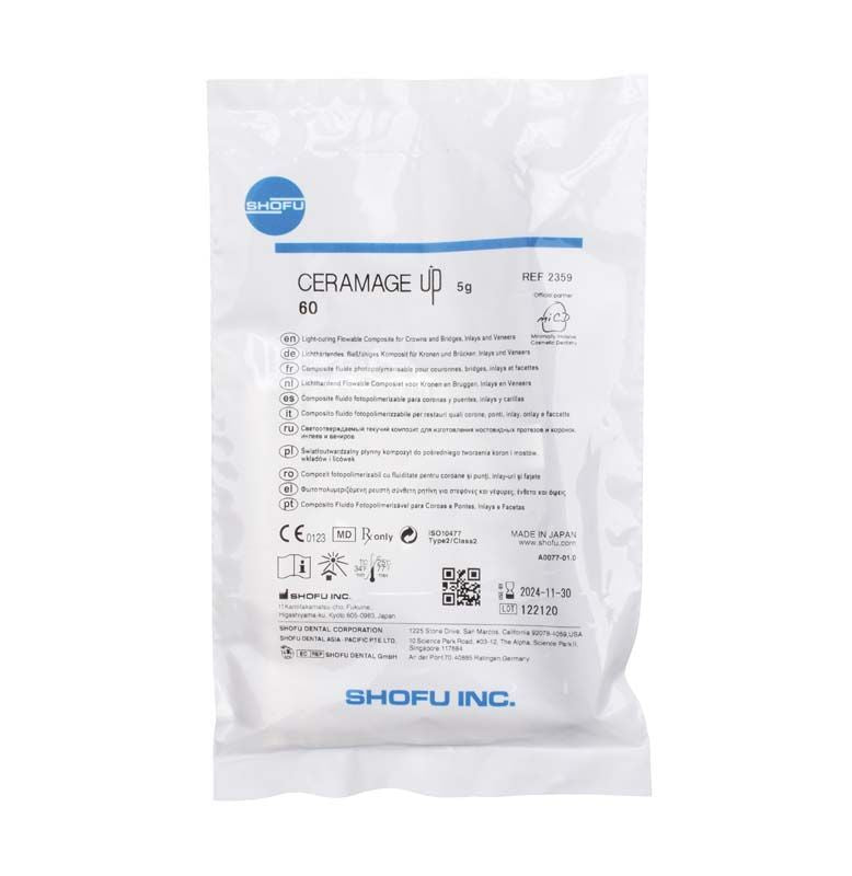 CERAMAGE UP Incisal 60 Verpackung mit Produktinformationen und Shofu Inc. Logo.