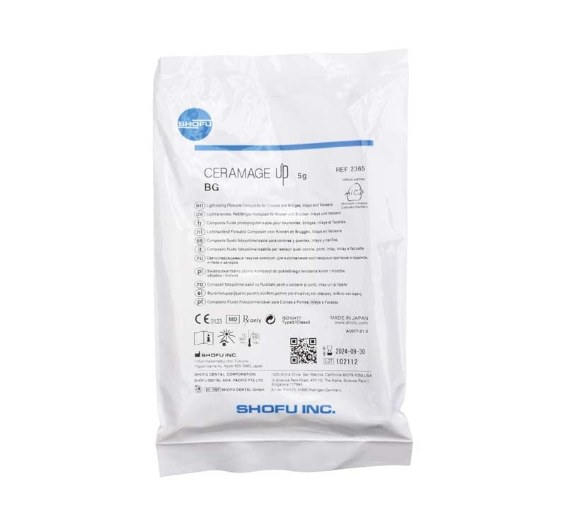 CERAMAGE UP Translucent BG Verpackung mit Produktinformationen und Shofu Logo.