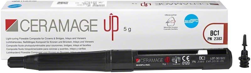 CERAMAGE UP BC1 Komposit in schwarzer Spritze mit Verpackung.