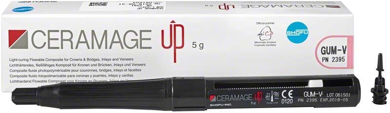 CERAMAGE UP Gum Color GUM-V Verpackung und Applikator für Zahnrestaurationen.
