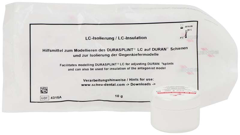 LC-Isolierungspulver in weißem Beutel mit rotem Text und Logo.