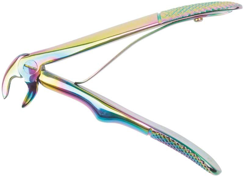 Kinderzahnzange Arquatus Line Fig. 5 für untere Schneidezähne in Regenbogenoptik.