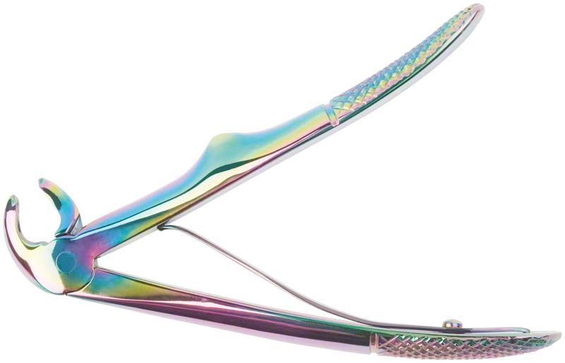 Kinderzahnzange Arquatus Line Fig. 7 für untere Wurzeln in Regenbogenfarben.