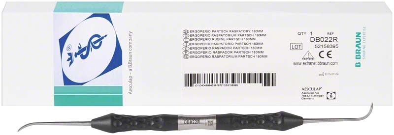 Raspatorium LANGE mit Verpackung von ERGOPLANT, 180mm, chirurgisches Instrument.