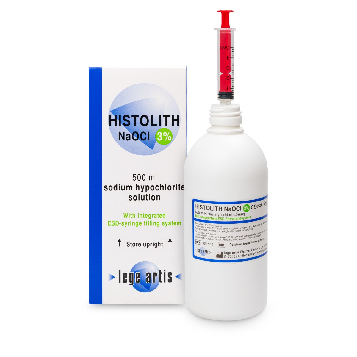 HISTOLITH NaOCl 3% Lösung 500ml mit Spritzenaufsatz.