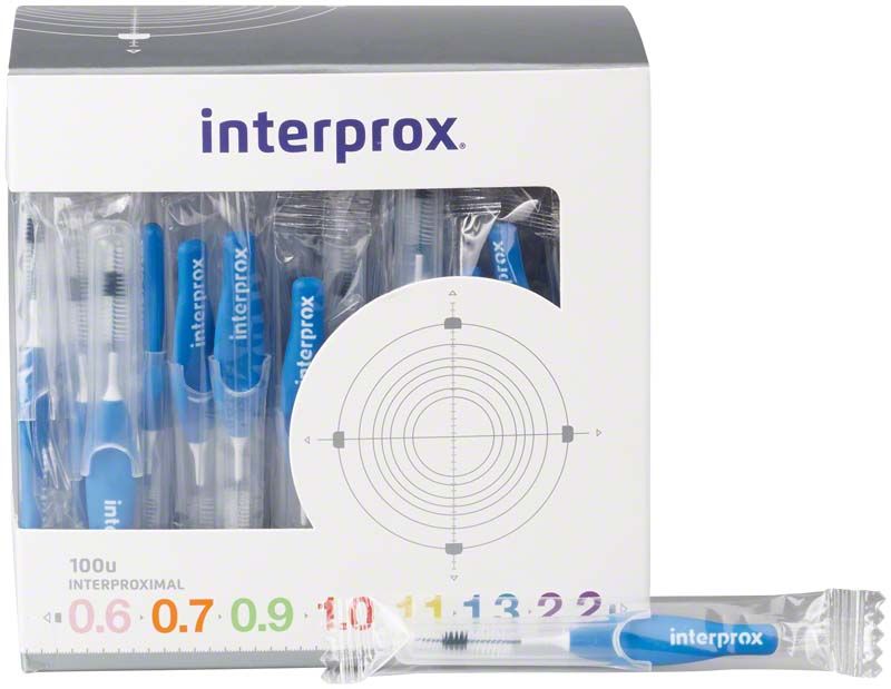 Interprox® Box Konische Bürsten, blau, in transparenter Verpackung.