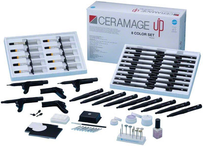 CERAMAGE UP 8 Color Set mit verschiedenen Farbkomponenten und Zubehör.