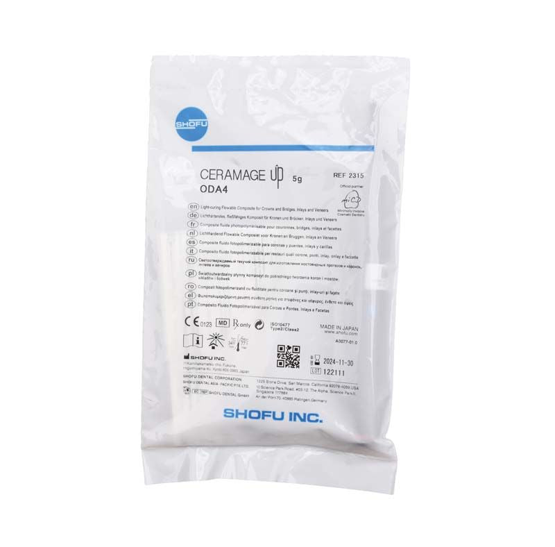 Verpackung von CERAMAGE UP Opaque Dentin ODA4 mit Produktinformationen.