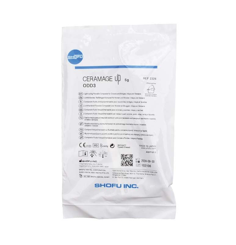 CERAMAGE UP Opaque Dentin ODD3 Verpackung mit Produktinformationen auf weißem Beutel.