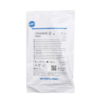 CERAMAGE UP Opaque Dentin ODD3 Verpackung mit Produktinformationen auf weißem Beutel.