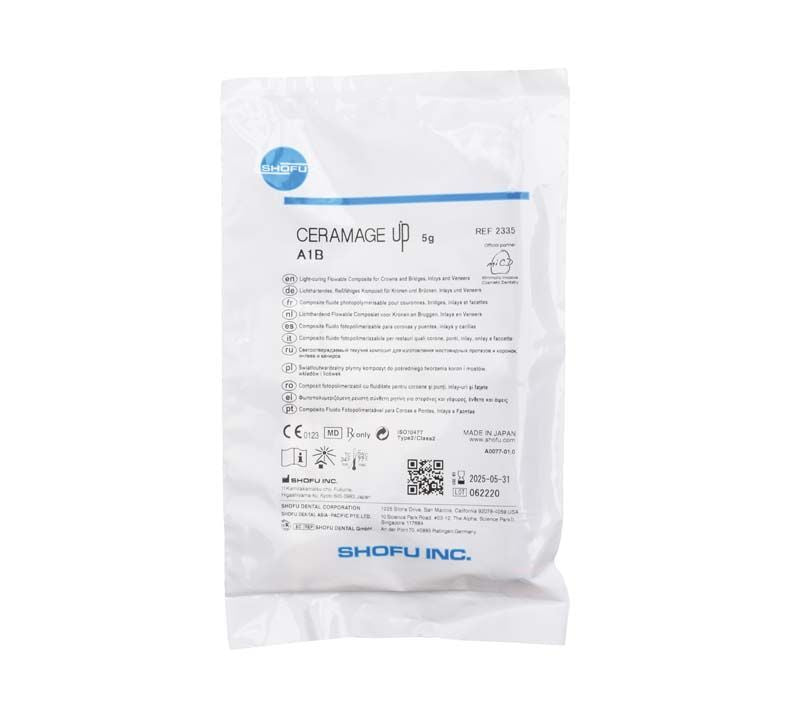 CERAMAGE UP Body A1B Verpackung mit Produktinformationen und Shofu-Logo.