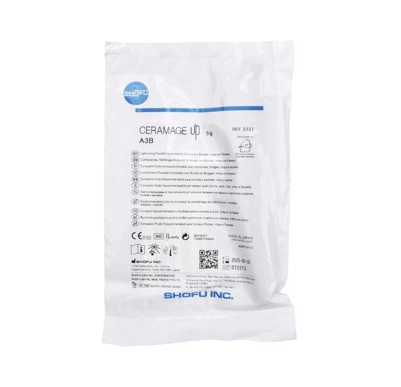 Verpackung von CERAMAGE UP Body A3B Komposit-Verblendsystem mit detaillierter Produktbeschreibung.