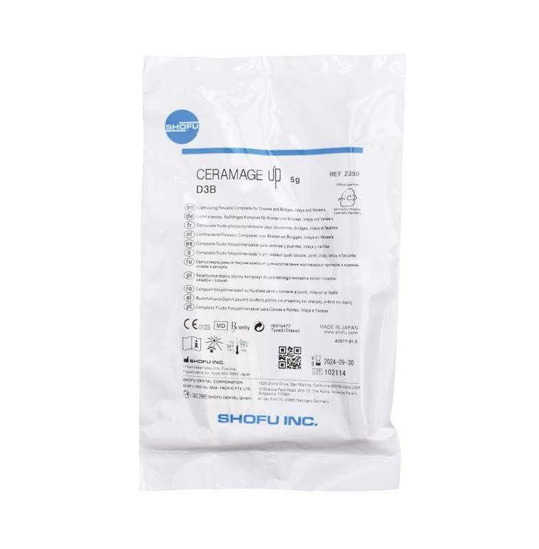 Verpackung des CERAMAGE UP Body D3B Komposit-Verblendsystems mit Produktinformationen.
