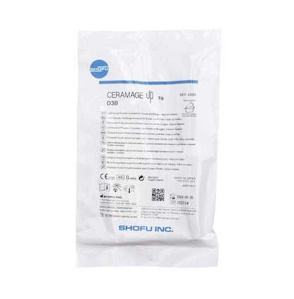 Verpackung des CERAMAGE UP Body D3B Komposit-Verblendsystems mit Produktinformationen.
