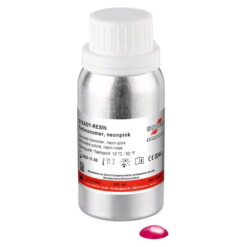 Neonpinkes STEADY-RESIN Neonmonomere 100ml Flasche mit Sicherheitsverschluss.