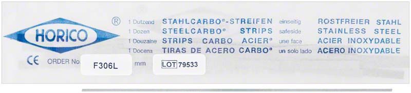 Stahlcarbo®-Streifen F306L, 0,07 mm, gelb, einseitig, auf Verpackung.
