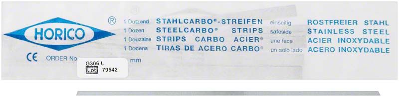 Stahlcarbo®-Streifen G306L, 0,15mm, 6mm, grün, einseitig, in Verpackung.