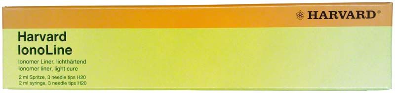 Harvard IonoLine-Kavitätenliner-Verpackung mit gelb-grünem Farbverlauf.