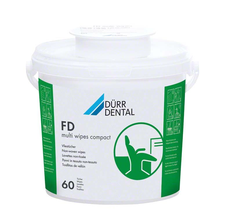 FD multi wipes compact Spenderbox mit 60 trockenen Tüchern für Desinfektion.