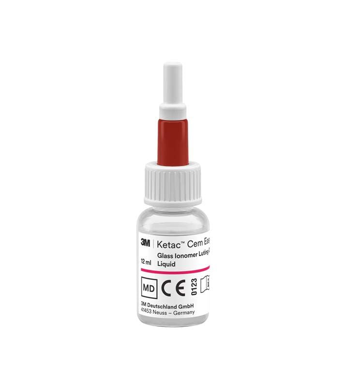 Ketac™ Cem Easymix Flasche mit rotem Applikatoraufsatz und Etikett.