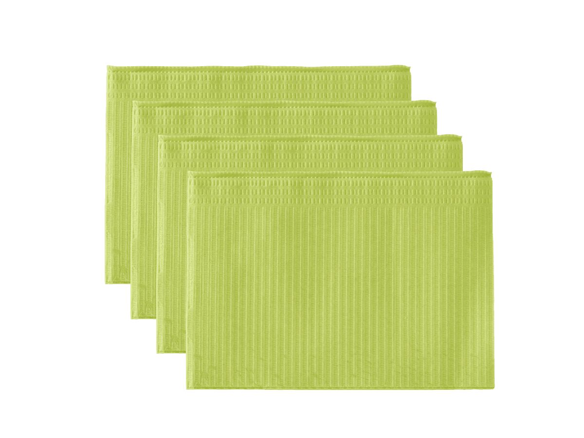 Monoart Patientenservietten Towel UP cedro in grüner Farbe, vierfach gestapelt.