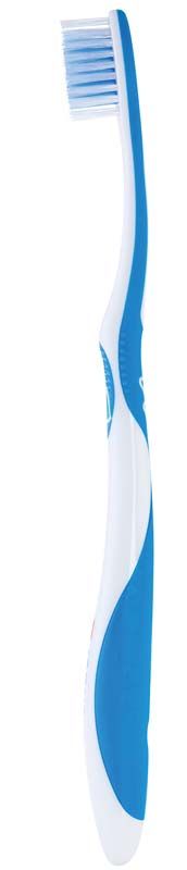 meridol® Zahnbürste mittel mit blauen und weißen Borsten und Griff