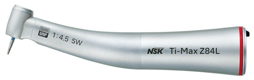 Zahnärztliches Winkelstück Ti-Max Z84L mit Licht in silberner Farbe.