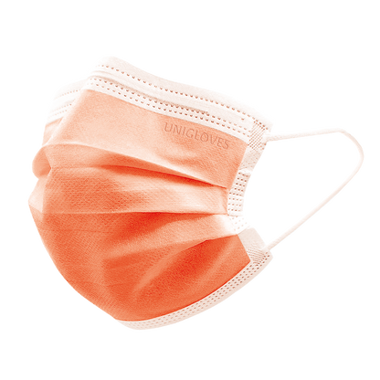 Einmalmundschutz in Orange mit elastischen Bändern.