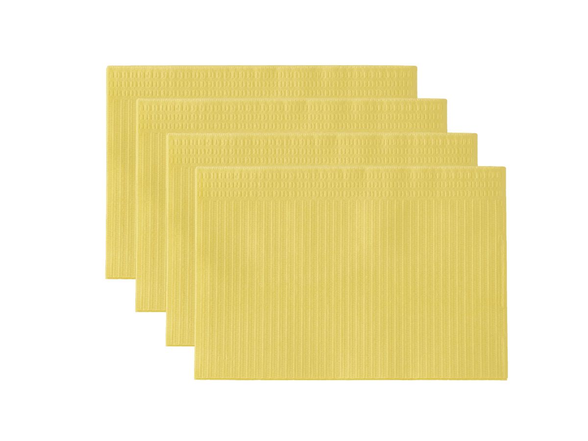 Monoart Patientenservietten Towel UP gelb, gefaltete Schutzservietten in Reihe.