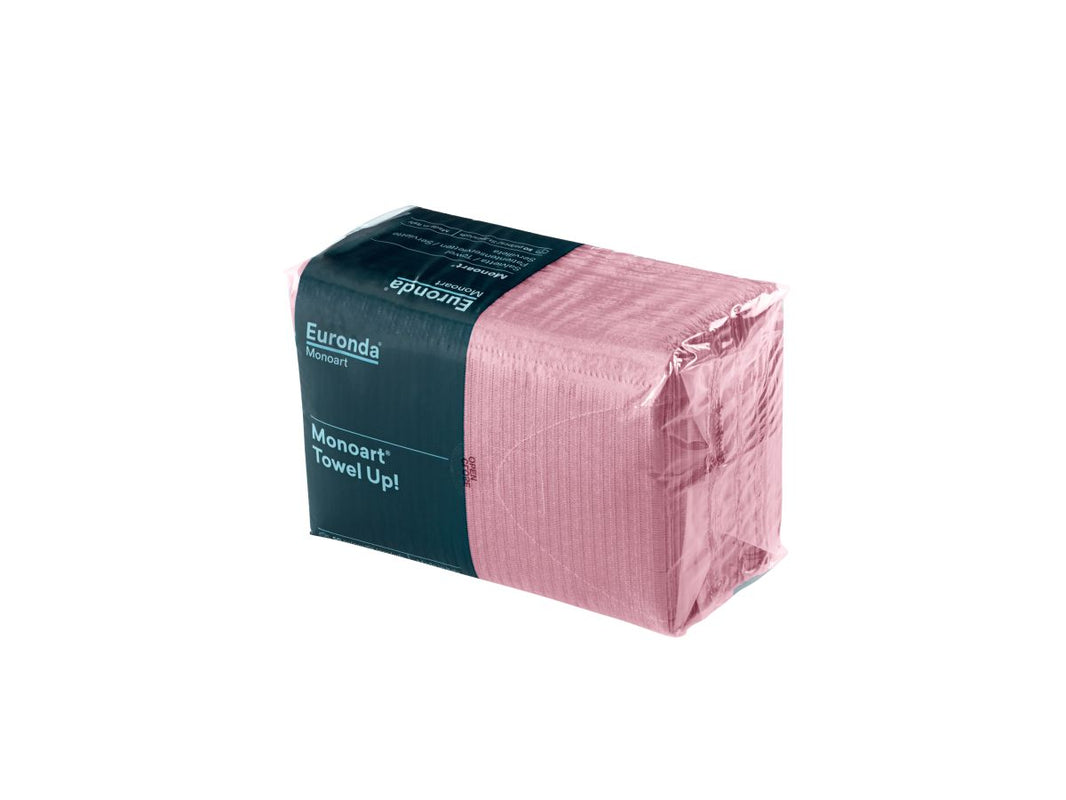 Monoart Patientenservietten Towel UP rosa in wiederverschließbarer Verpackung.
