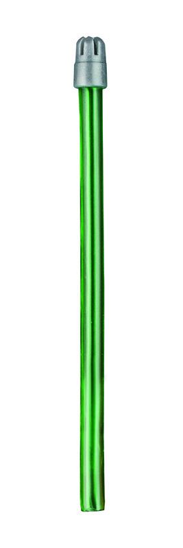 Grüner Kunststoff-Speichelsauger mit silberner Kappe, 12,5 cm lang.