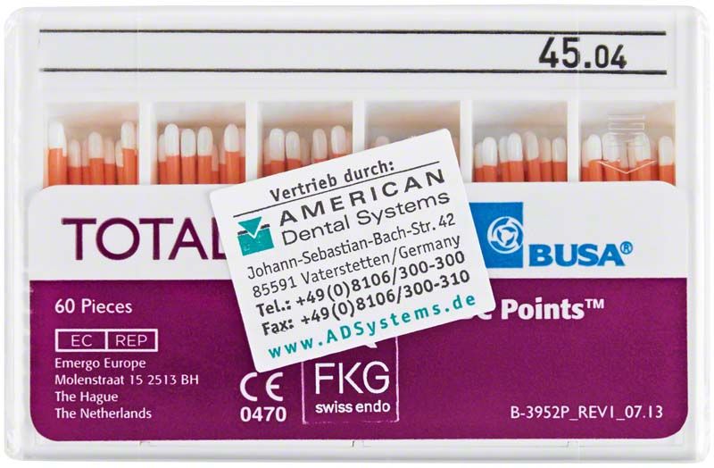 TotalFill® BC Points™ Taper .04 Iso 045 in Kunststoffbox mit 60 Stück.