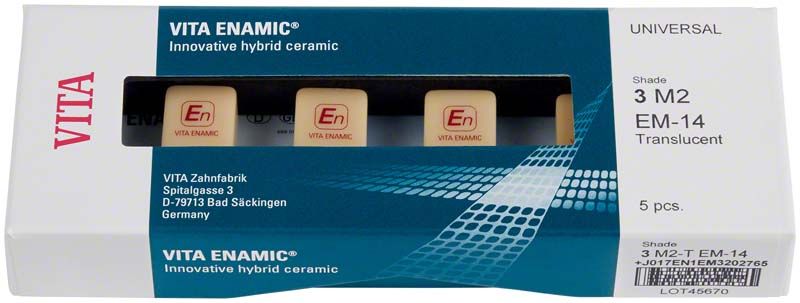 VITA ENAMIC® Universal EM-14 T 3M2 Keramikblöcke in Verpackung.