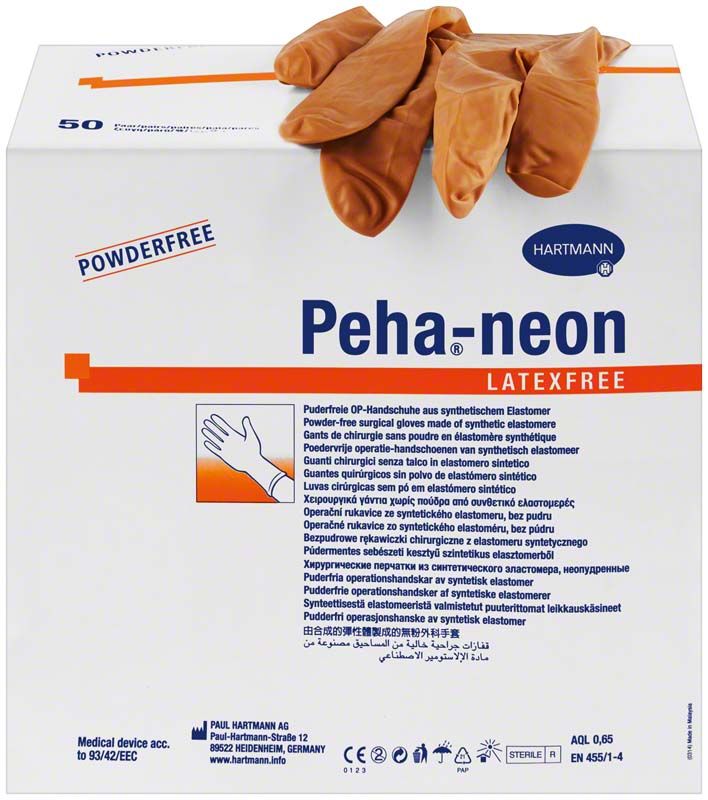 Latexfreie Peha®-neon OP-Handschuhe Größe 9 in Originalverpackung.