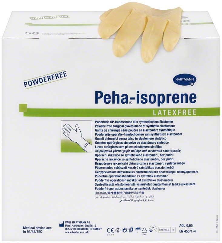 Peha®-isoprene latexfreie OP-Handschuhe Größe 6 in Verpackung.