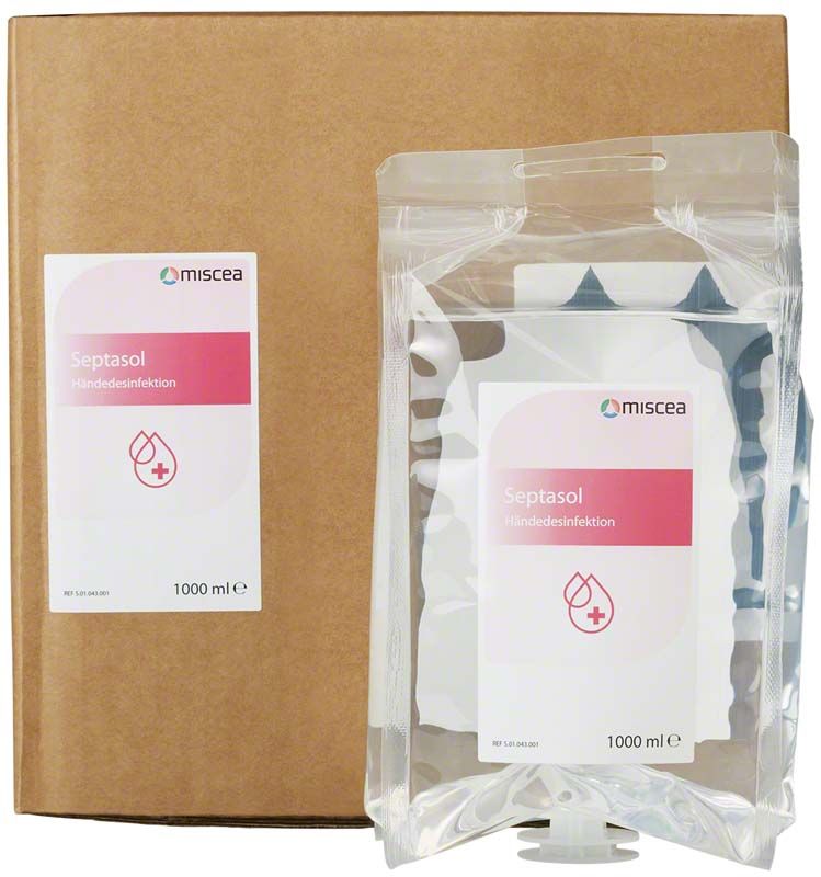 Septasol Karton mit 6 x 1 Liter Softbags für Händedesinfektion.