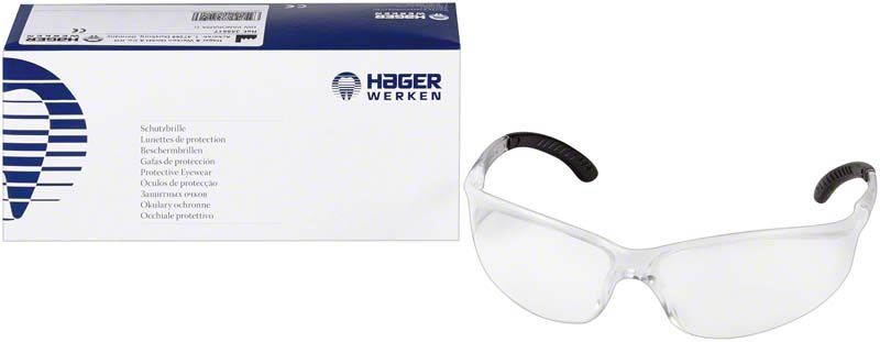 Schutzbrille H&W Panorama II neben originaler Verpackung.