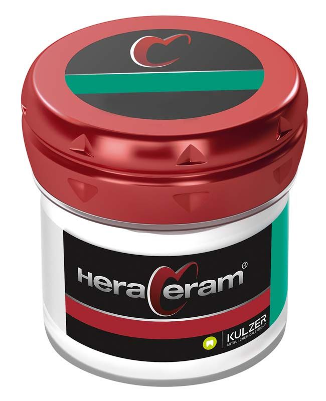 HeraCeram® Schultermasse HM3 im roten Kunststoffbehälter mit Markenlogo.