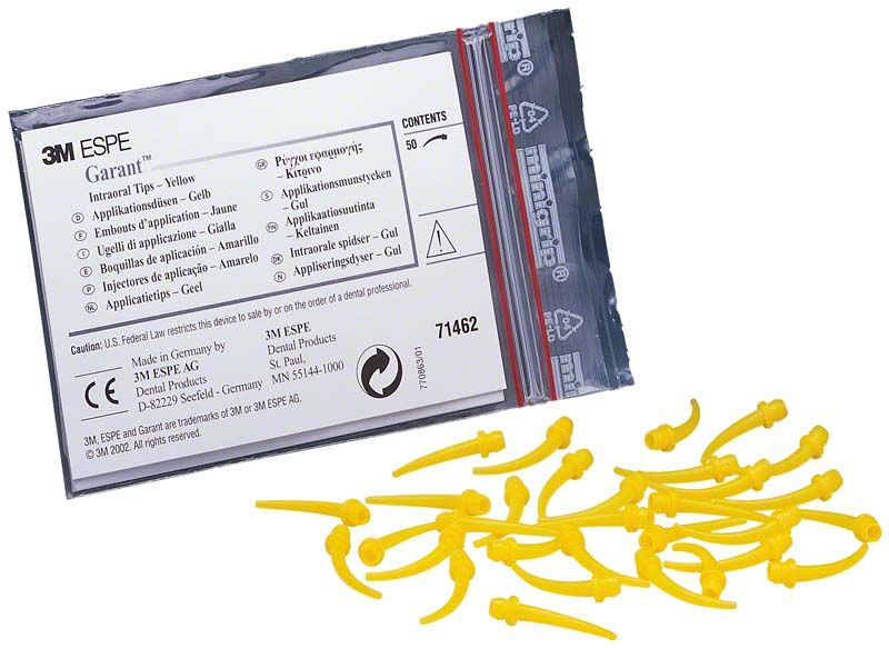 Gelbe 3M™ Garant™ Applikationsdüsen für dentalen Gebrauch.
