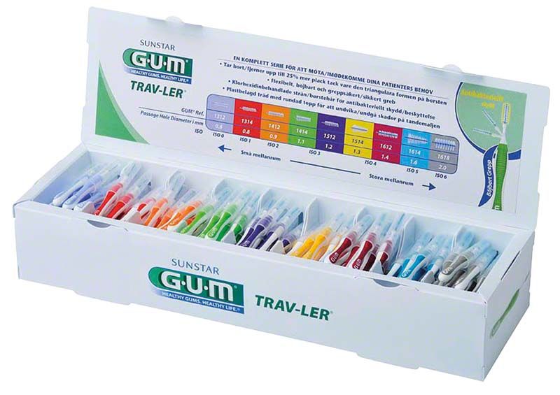 GUM TRAV-LER Praxisbox mit bunten Interdentalbürsten für Zahnzwischenräume