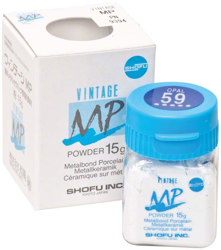 Vintage MP Opal Schneide 15g Pulver mit Verpackung und blauem Deckel.