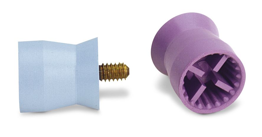Kurze, harte Polierkelche mit Schraubgewinde in Blau und Lila.