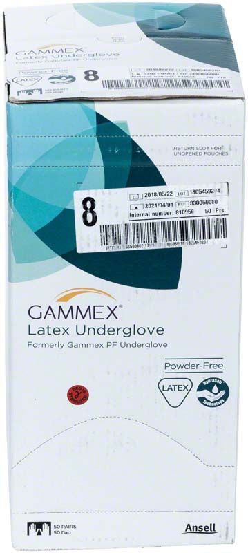 Verpackung der Gammex Latex Undergloves Größe 8, puderfrei.