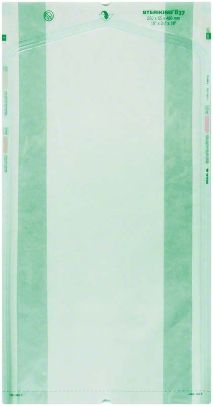 Steriking Beutel mit Seitenfalte, 150 x 50 x 400 mm, grün-transparent.